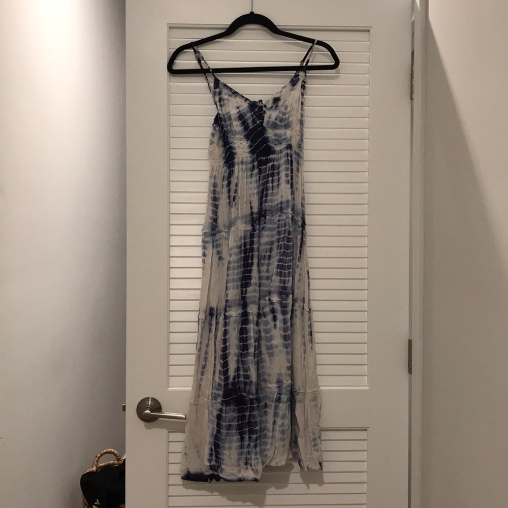 Long white and blue tie dyed dress